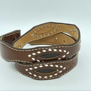 Vintage Brown Leather Belt Western Cut Out Details No Buckle Sz 32 Deadstock